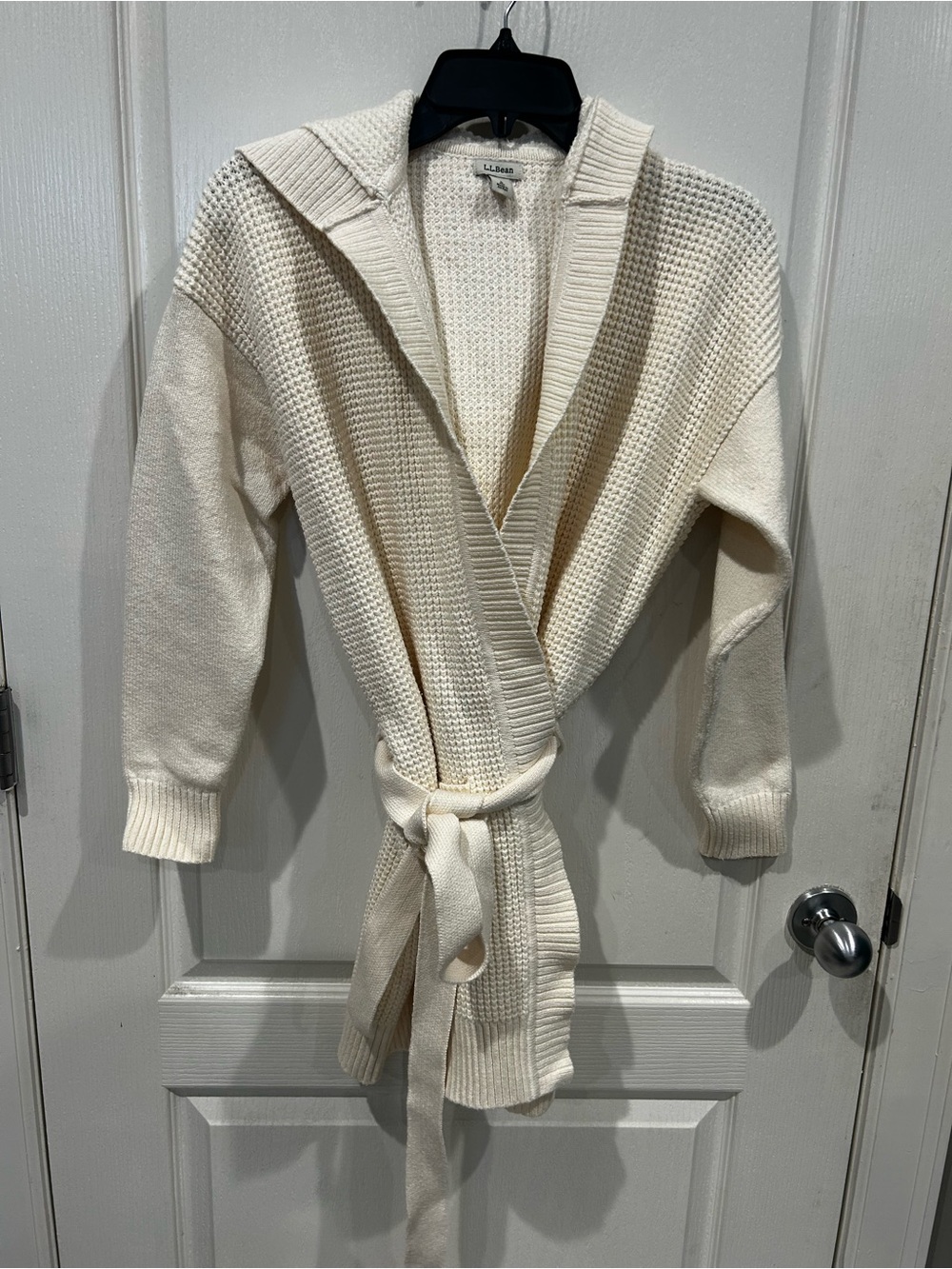 L.L. Bean Cream Knit Belted Cardigan Jacket, Small, NWOT